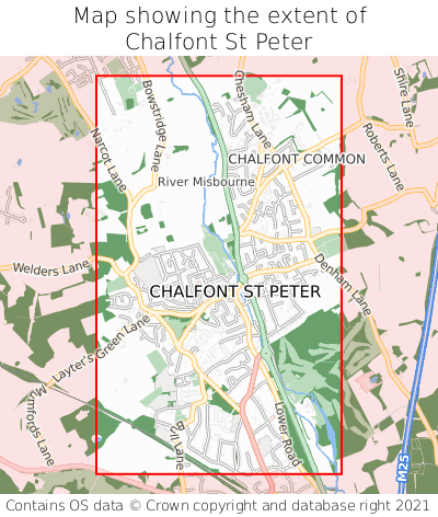 Map showing extent of Chalfont St Peter as bounding box