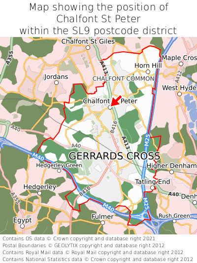 Map showing location of Chalfont St Peter within SL9