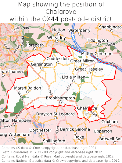 Map showing location of Chalgrove within OX44