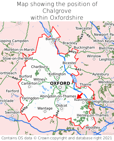 Map showing location of Chalgrove within Oxfordshire