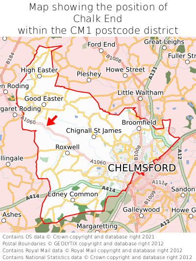 Map showing location of Chalk End within CM1