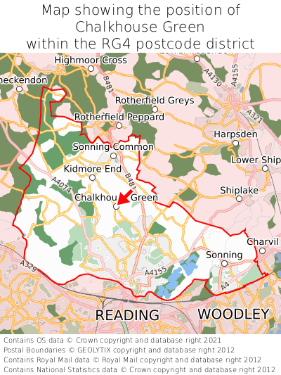 Map showing location of Chalkhouse Green within RG4
