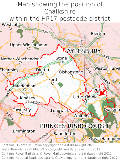 Map showing location of Chalkshire within HP17