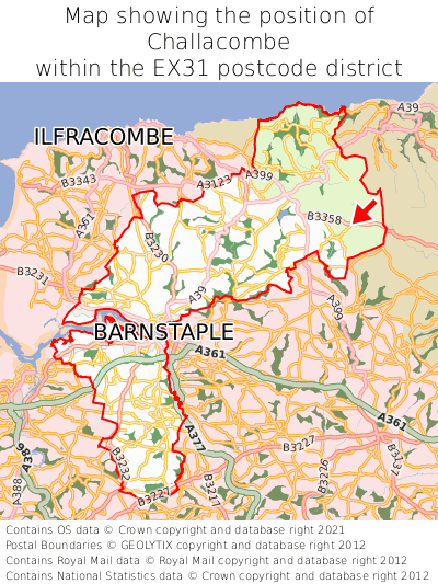 Map showing location of Challacombe within EX31