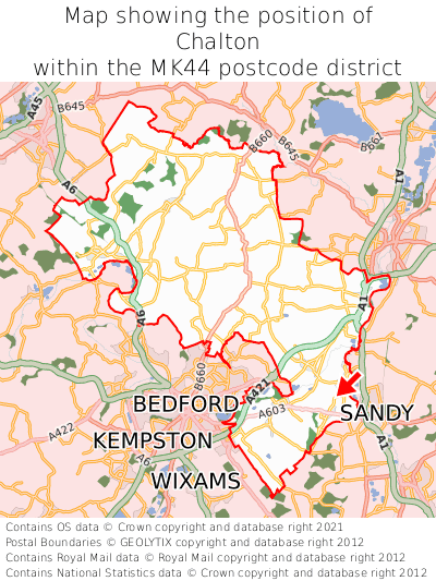 Map showing location of Chalton within MK44