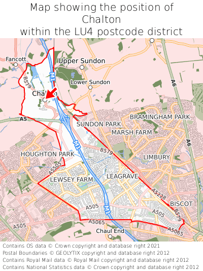 Map showing location of Chalton within LU4