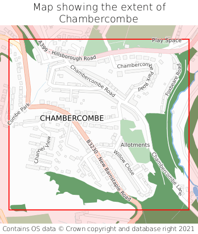 Map showing extent of Chambercombe as bounding box
