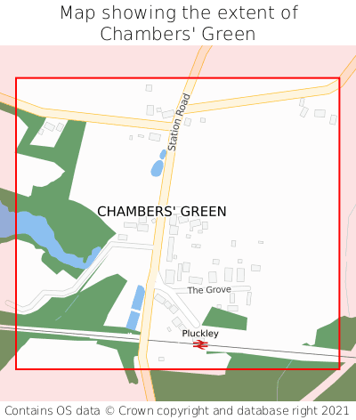 Map showing extent of Chambers' Green as bounding box