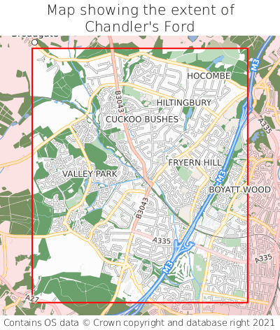 Map showing extent of Chandler's Ford as bounding box