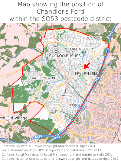 Map showing location of Chandler's Ford within SO53