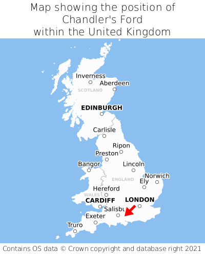 Map showing location of Chandler's Ford within the UK