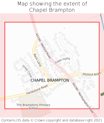 Map showing extent of Chapel Brampton as bounding box
