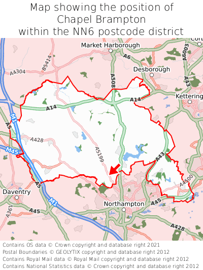 Map showing location of Chapel Brampton within NN6