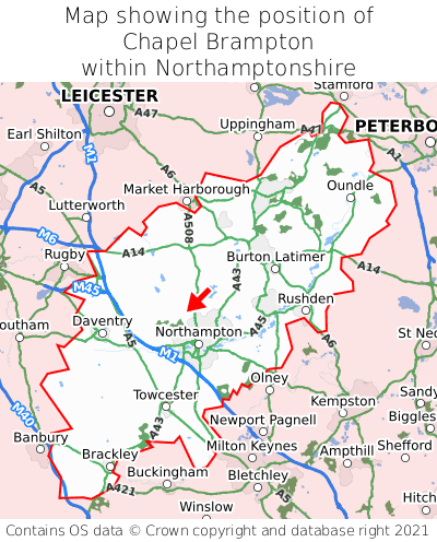 Map showing location of Chapel Brampton within Northamptonshire