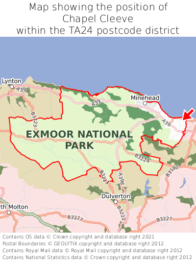 Map showing location of Chapel Cleeve within TA24