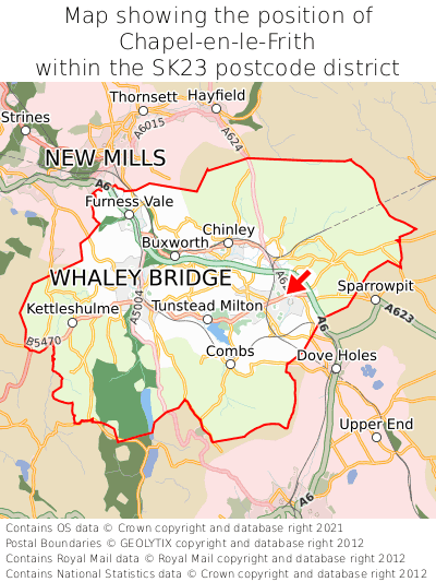 Map showing location of Chapel-en-le-Frith within SK23