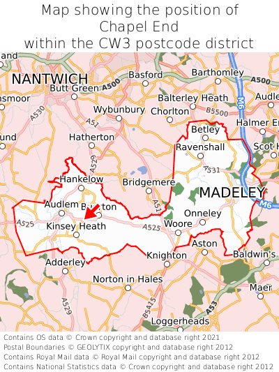 Map showing location of Chapel End within CW3