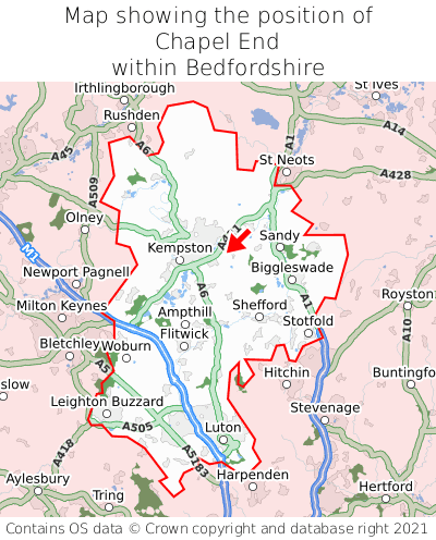 Map showing location of Chapel End within Bedfordshire