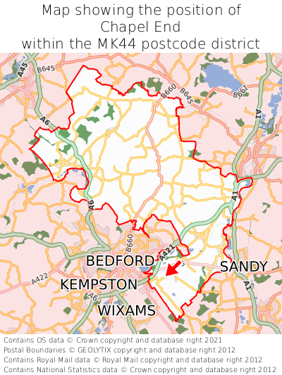 Map showing location of Chapel End within MK44
