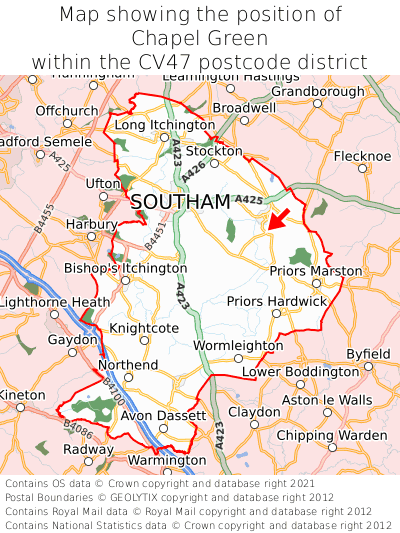 Map showing location of Chapel Green within CV47