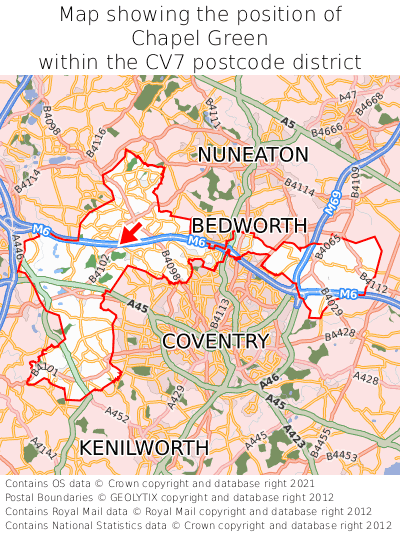 Map showing location of Chapel Green within CV7
