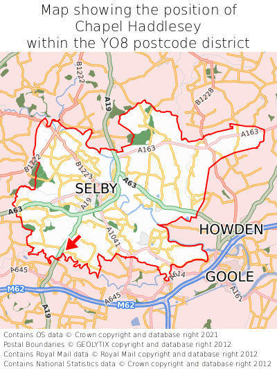 Map showing location of Chapel Haddlesey within YO8