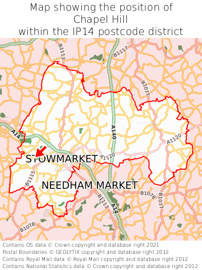 Map showing location of Chapel Hill within IP14
