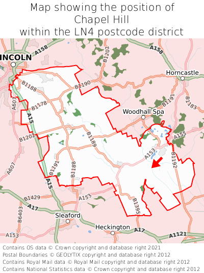 Map showing location of Chapel Hill within LN4