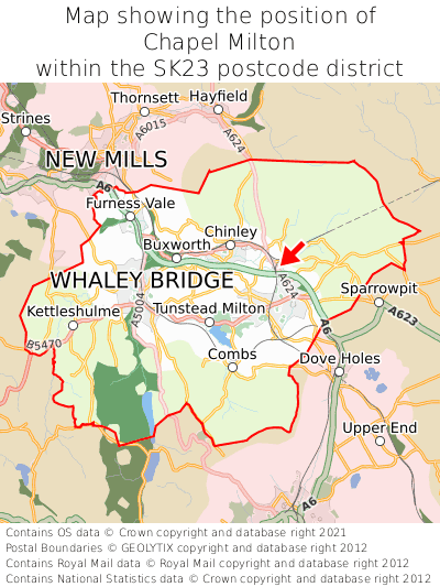 Map showing location of Chapel Milton within SK23