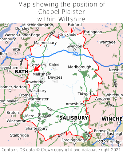 Map showing location of Chapel Plaister within Wiltshire