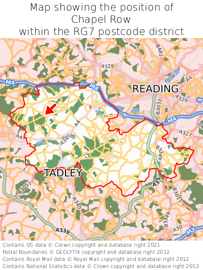 Map showing location of Chapel Row within RG7