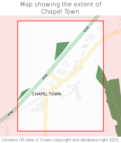 Map showing extent of Chapel Town as bounding box