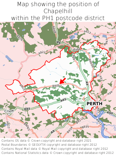 Map showing location of Chapelhill within PH1