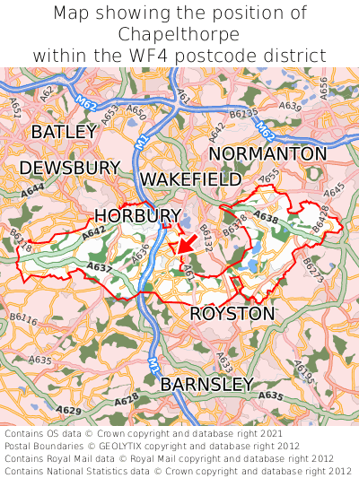 Map showing location of Chapelthorpe within WF4