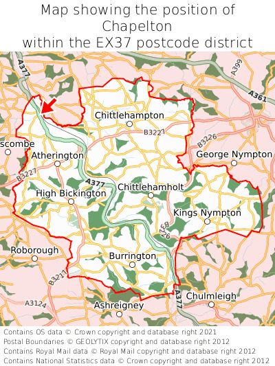 Map showing location of Chapelton within EX37