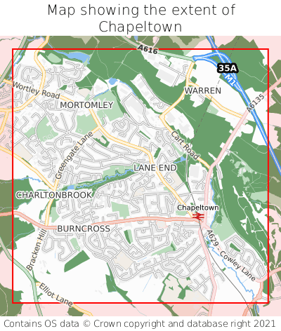 Map showing extent of Chapeltown as bounding box