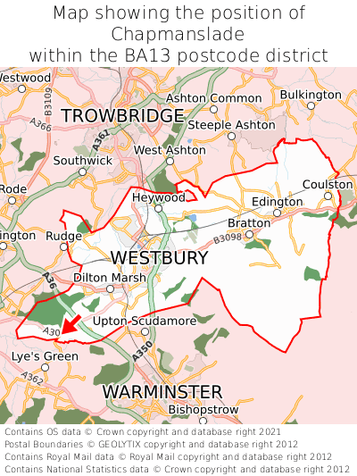 Map showing location of Chapmanslade within BA13