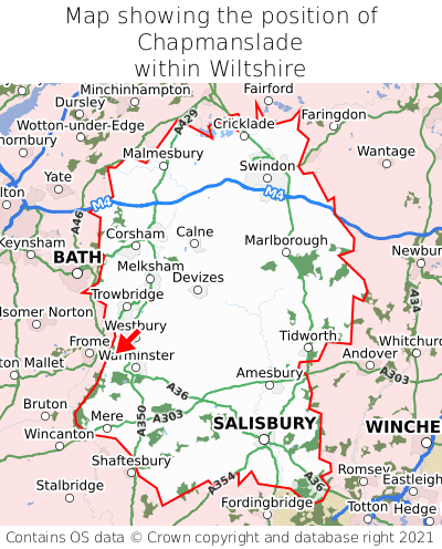 Map showing location of Chapmanslade within Wiltshire