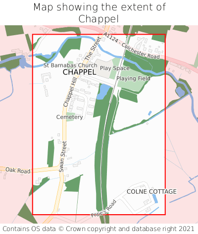 Map showing extent of Chappel as bounding box