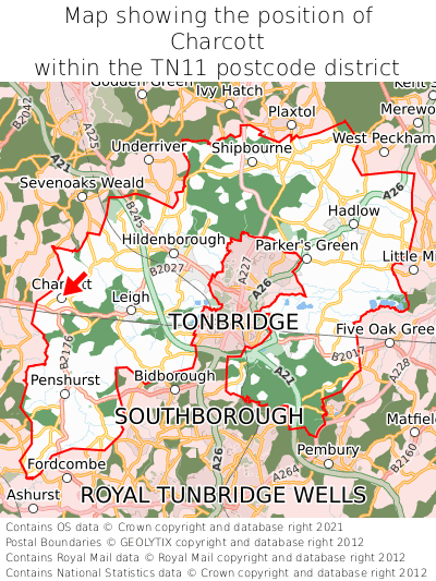 Map showing location of Charcott within TN11