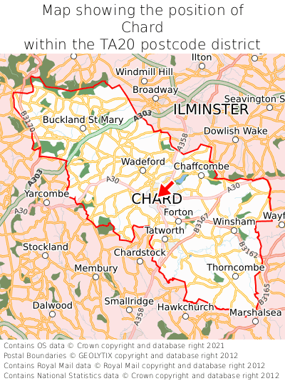 Map showing location of Chard within TA20