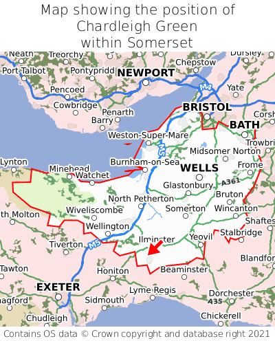 Map showing location of Chardleigh Green within Somerset