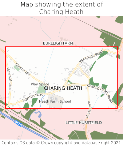 Map showing extent of Charing Heath as bounding box