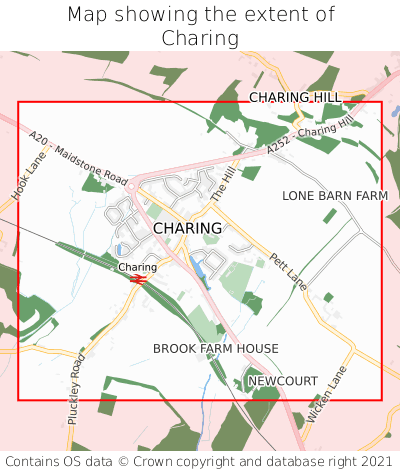 Map showing extent of Charing as bounding box