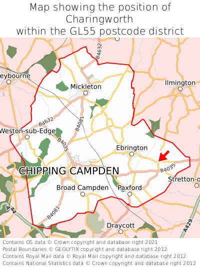 Map showing location of Charingworth within GL55