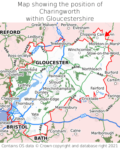 Map showing location of Charingworth within Gloucestershire
