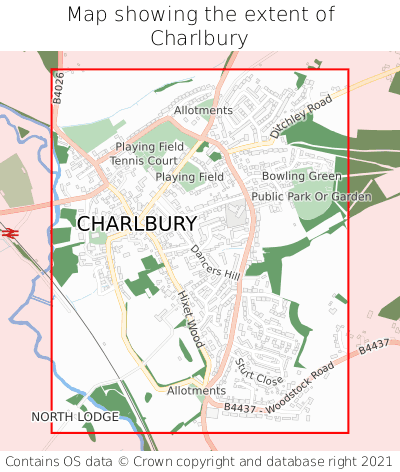 Map showing extent of Charlbury as bounding box