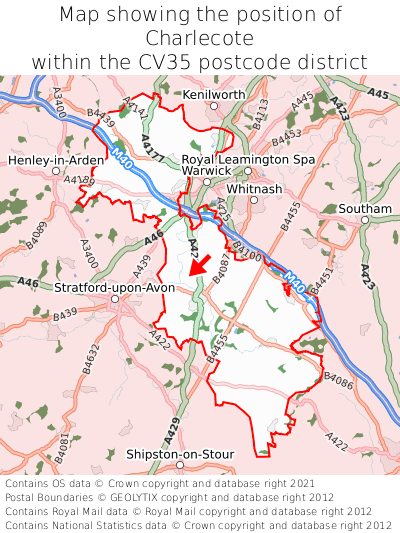 Map showing location of Charlecote within CV35