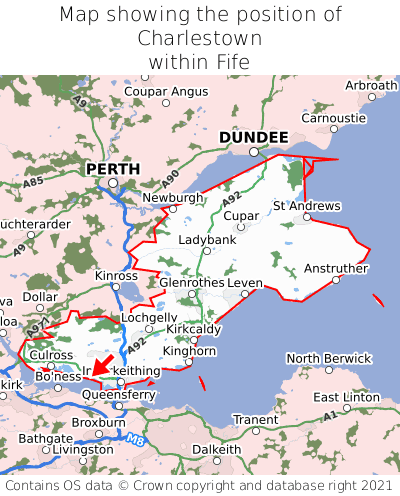 Map showing location of Charlestown within Fife