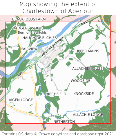 Map showing extent of Charlestown of Aberlour as bounding box